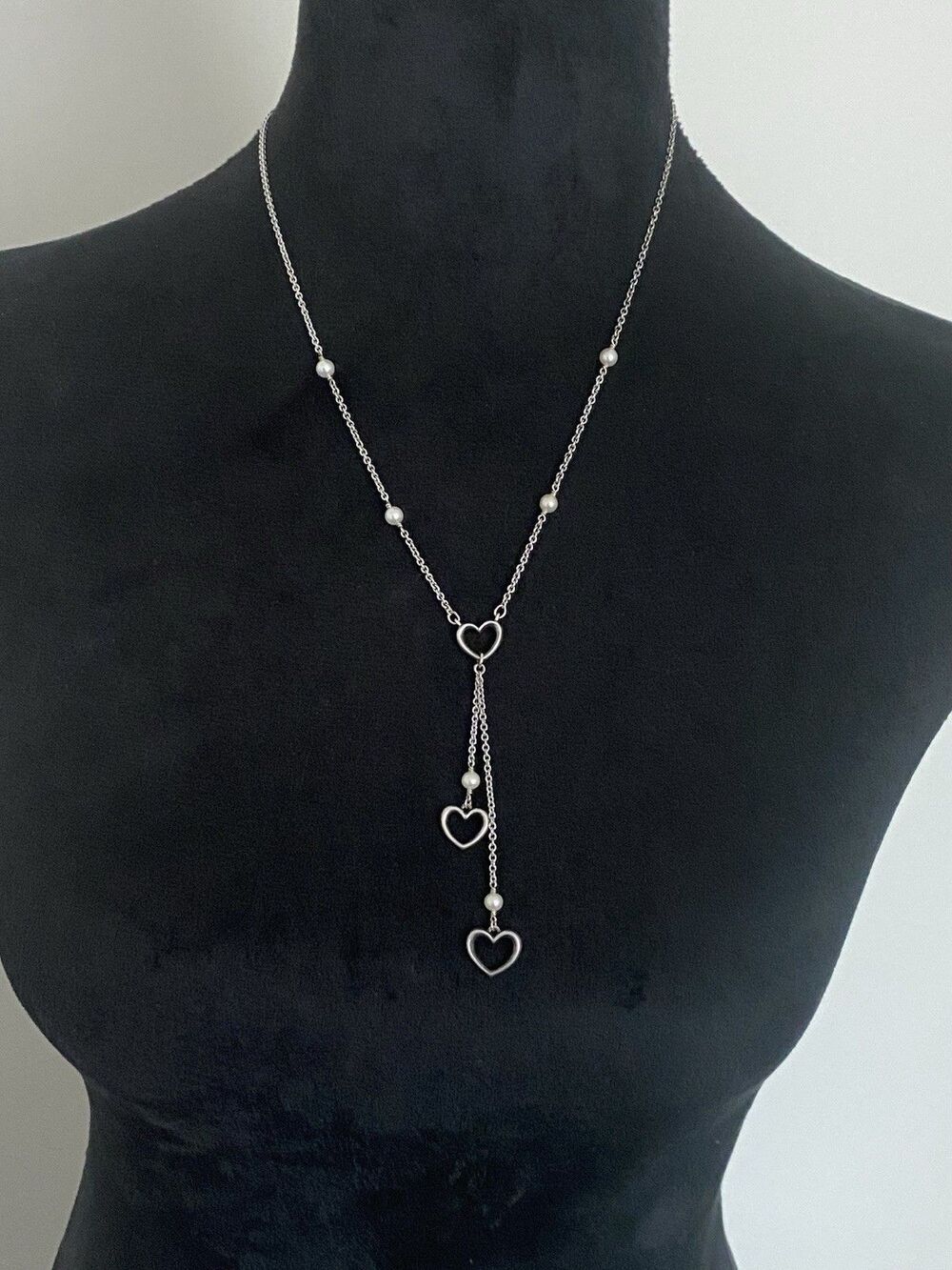 James Avery Retired Open Heart & Cultured Pearls Lariat Necklace